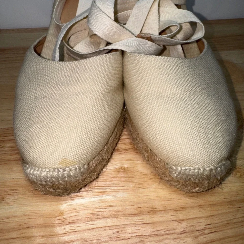 Castaner Carina 80 Ivory Organic Cotton Wedge Espadrilles Made in Spain Size 39